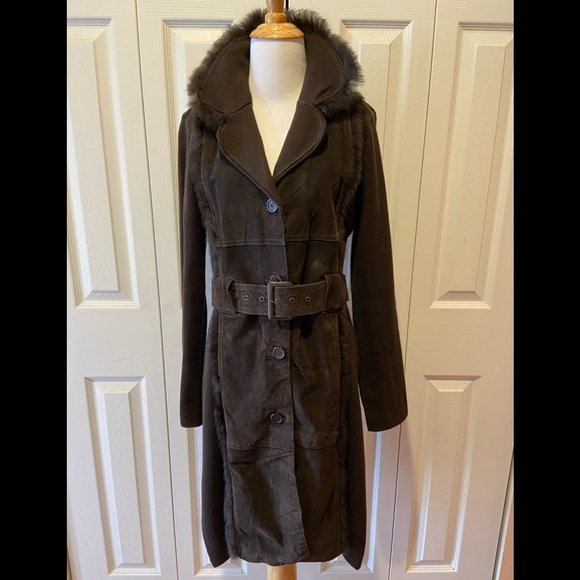 Cynthia Steffee~Sweater Coat w/Suede and Fur Trim - Picture 3 of 6